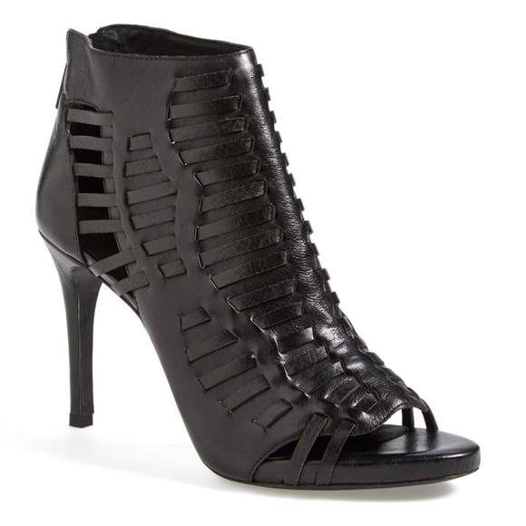 Joie Shoes - Joie ❃ Woven Peep Toe Stiletto Ankle Booties ❃ Blk